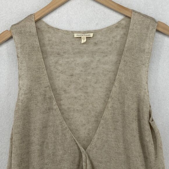 EILEEN FISHER Sweater Small Linen Cardigan Vest Button Front Sleeveless Beige - Picture 4 of 14